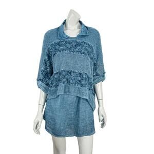 SCANDAL double layer AKRAIA Blouse Sweater in indigo blue NWT